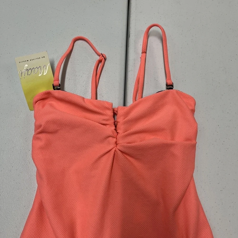 Maaji Swimsuit Reversible One Piece Pink Textured Blue Coral Ocean Print L Beach